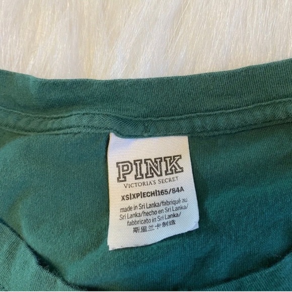 LN! PINK Victoria's Secret Print Green Long Sleeve Semi-Crop Boxy Tee - Picture 6 of 6